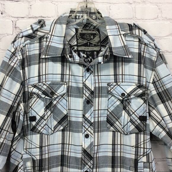 BKE Buckle Black Label Shirt Men's Large Slim Fit Snap Plaid Long Sleeve Graphic - Picture 3 of 12